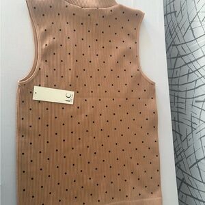 Tan Sleeveless Polka Dot Top